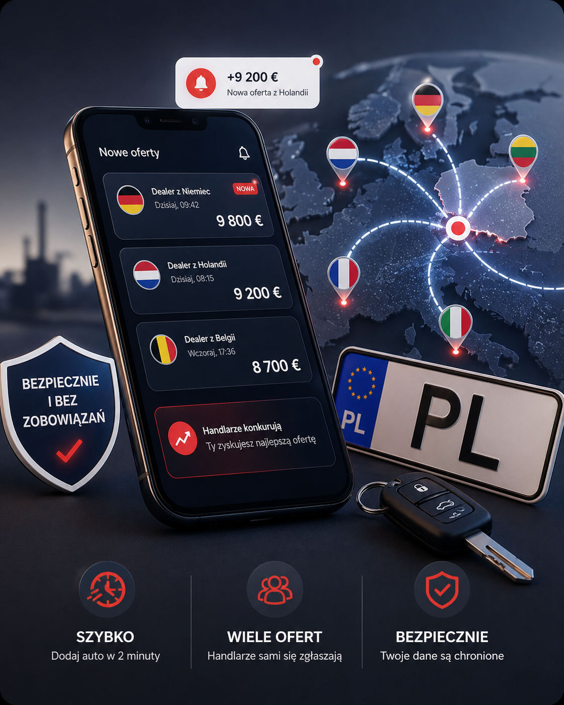 Oferty od dealerów z całej Europy na auto na polskich blachach